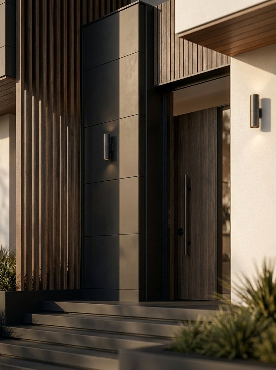 Same entrance in charcoal metal